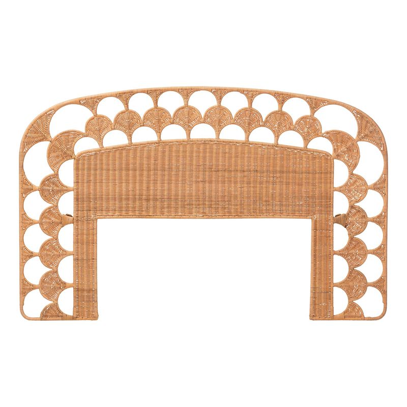 bali & pari Felician Natural Rattan Standalone Headboard - Handwoven Wicker Panel Headboard with Scalloped Fan Motif, Queen image number 1