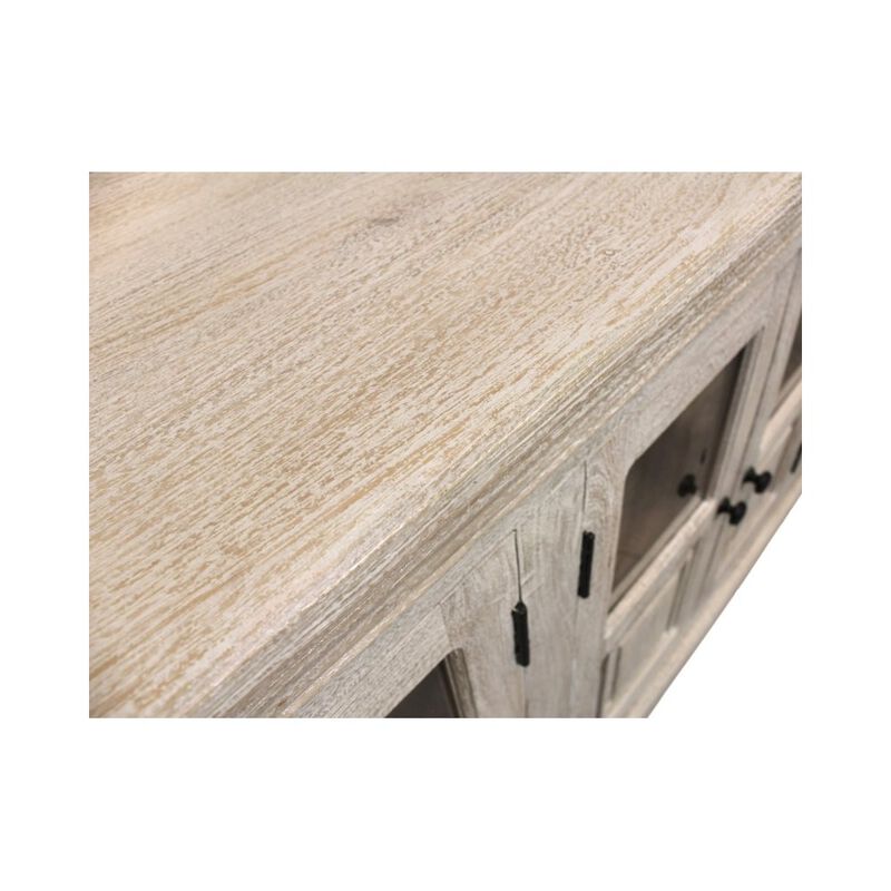 Alex Hamilton Tropez 6-Door Solid Wood Sideboard With Glass Panel in Distressed White Finish image number 6