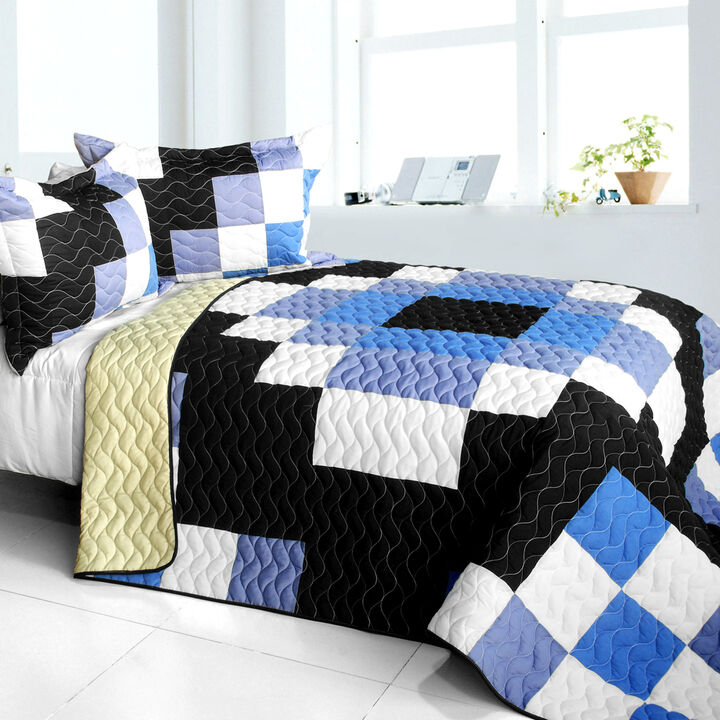 Vermicelli Quilted Patchwork Bedding Set Queen Size Ray of Light Design