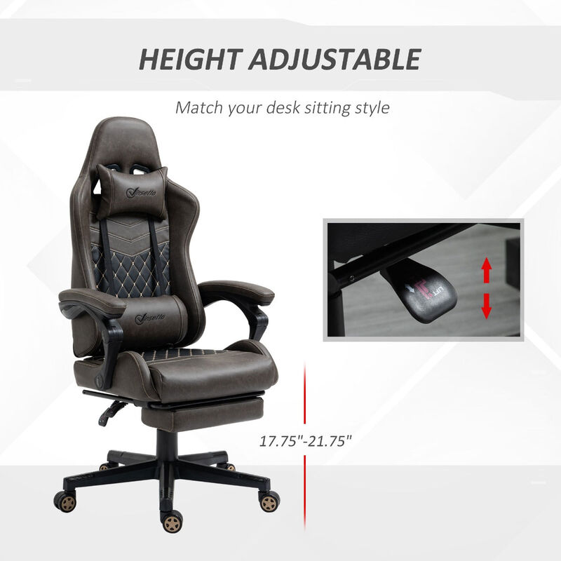 Gaming Chair Ergonomic Chair High Back Office Chair with Adjustable Height, Swivel Recliner Computer Chair with Lumbar Support, Brown