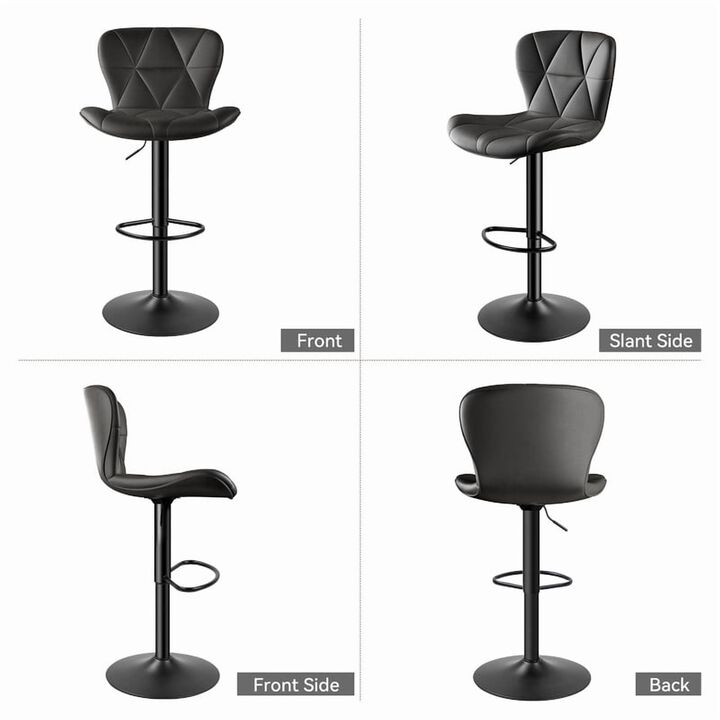 Faux Leather Swivel Bar Stools Set of 2, Adjustable Counter Height Kitchen Chairs, Iron Frame High Backrest 360&deg; Barstools for Kitchen Counter, Outdoor