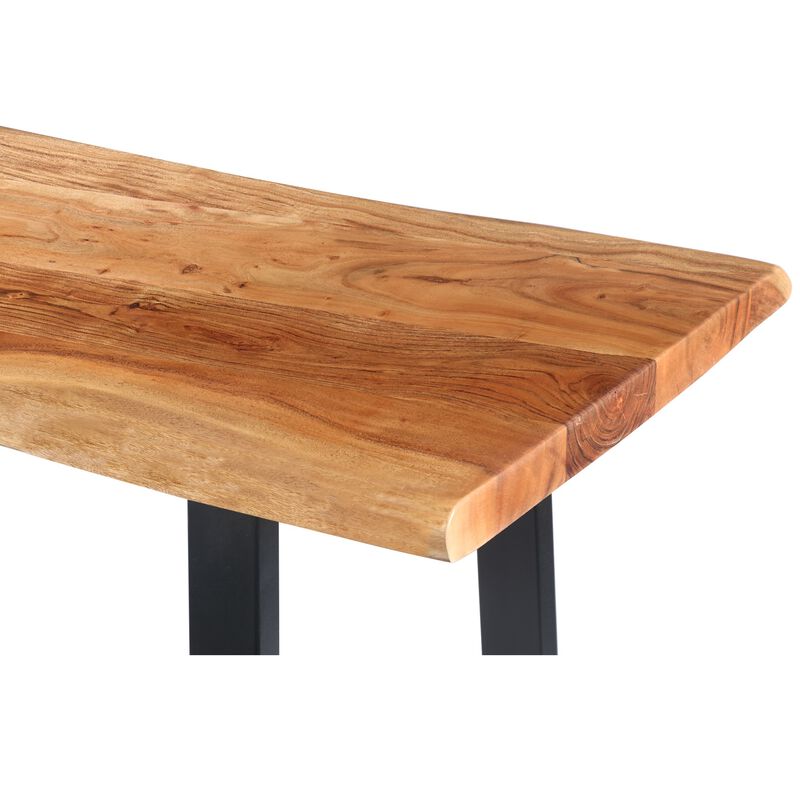 The Urban Port Industrial Wooden Live Edge Desk with Metal Sled Leg Support, Brown and Black
