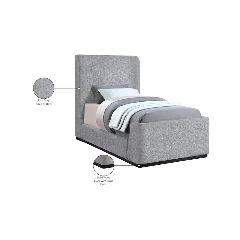 Meridian Furniture Oliver Grey Boucle Fabric Twin Bed