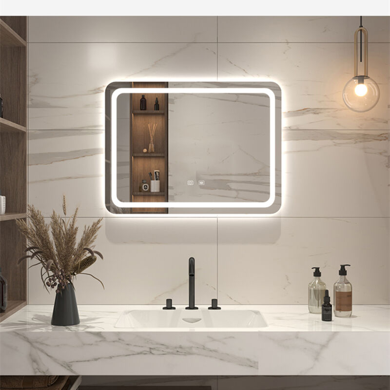 27 in. W x 35 in. H LED Single Bathroom Vanity Mirror in Polished Crystal Bathroom Vanity LED Mirror for Bathroom Wall Smart Lighted Vanity Mirrors