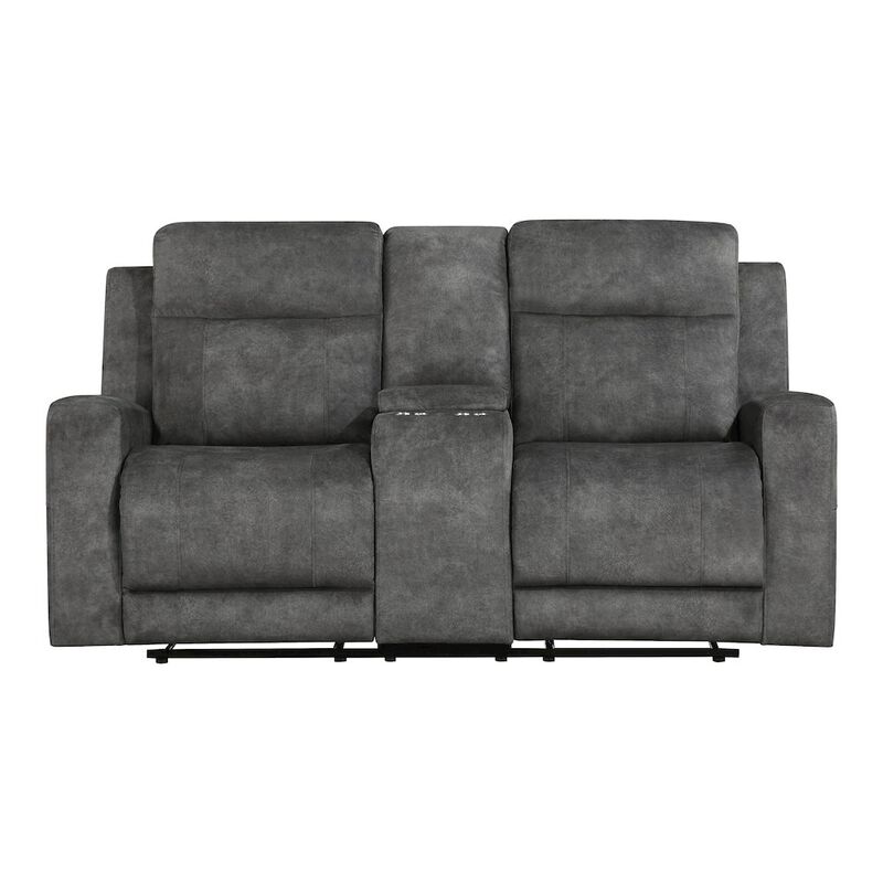 Lexicon Yates Microfiber Double Reclining Love Seat With Center Console In Dark Gray