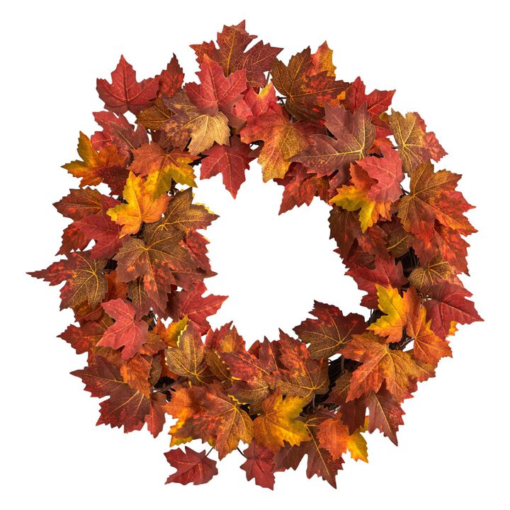 Nearly Natural 22-in Maple Leaf Artificial Wreath