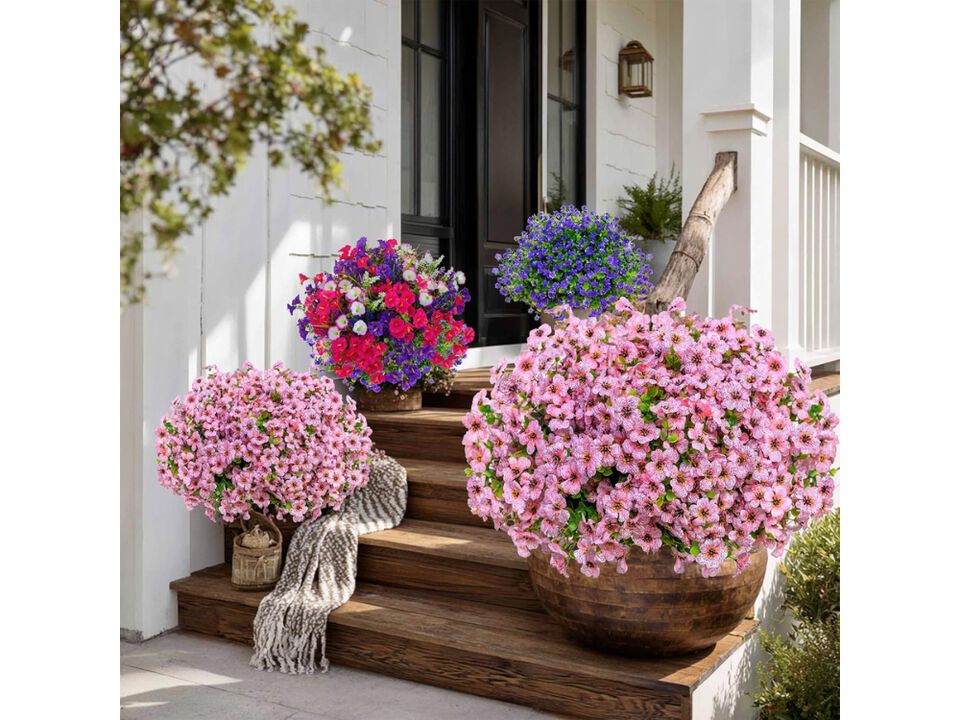 16 Bundle Pink Artificial Greenery Plants Outdoor Garden Porch Decor