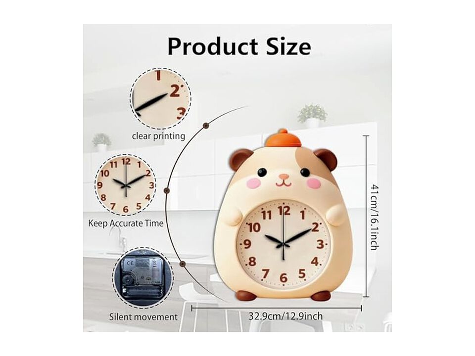 Guinea Pig Hamsters Irregular Shape Flat Wall Clock 14 Inch Silent Non Ticking