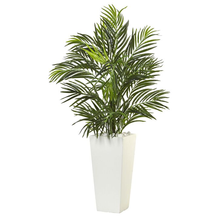 Nearly Natural 39-in Areca Palm in White Planter UV Resist (Incoor/Outdoor)
