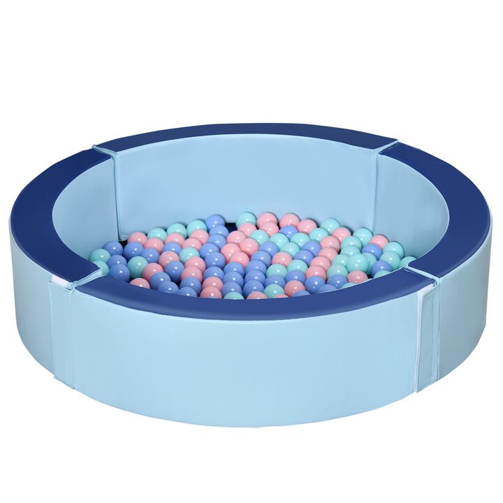 Foam Kids Ball Pit Pool with Removable & Washable Cover, 45" x 10" Round Ball Pit for Toddlers with 200 Ocean Balls, Soft Baby Playpen, Blue