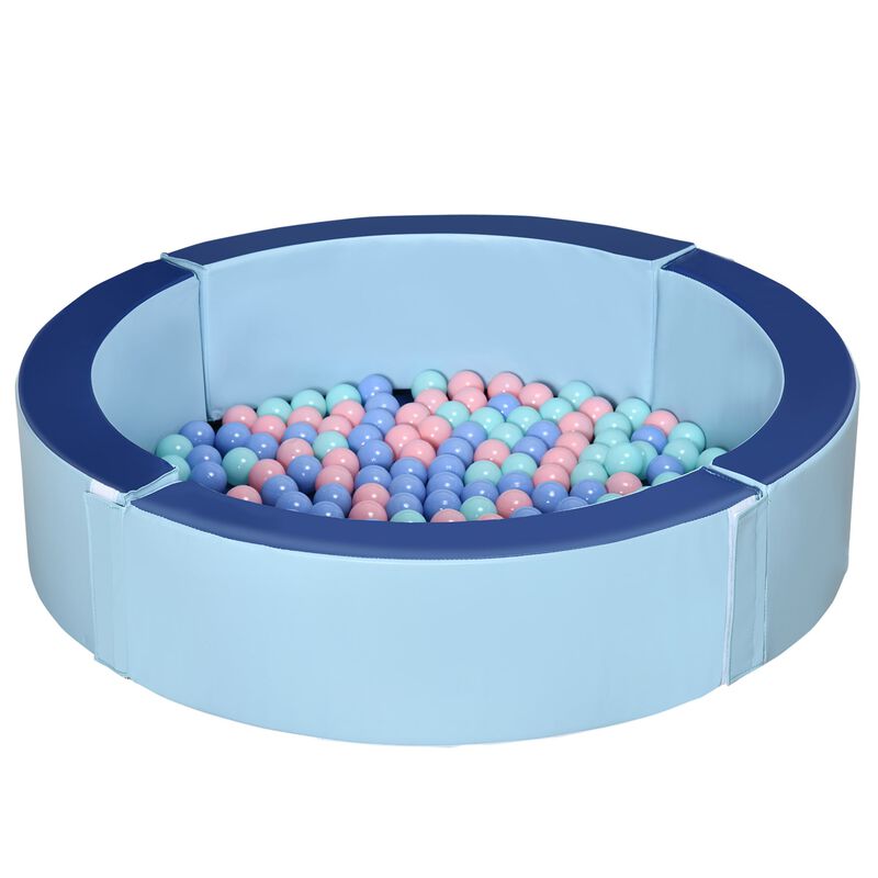 Foam Kids Ball Pit Pool with Removable & Washable Cover, 45" x 10" Round Ball Pit for Toddlers with 200 Ocean Balls, Soft Baby Playpen, Blue