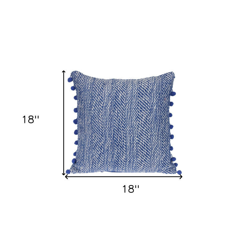 HomeRoots 18" Blue and White Weave Cotton Throw Pillow With Pom Poms image number 4