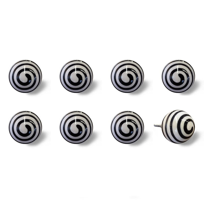 HomeRoots Set of Eight Black And White Ceramic And Metal Drawer Pull Knobs image number 3