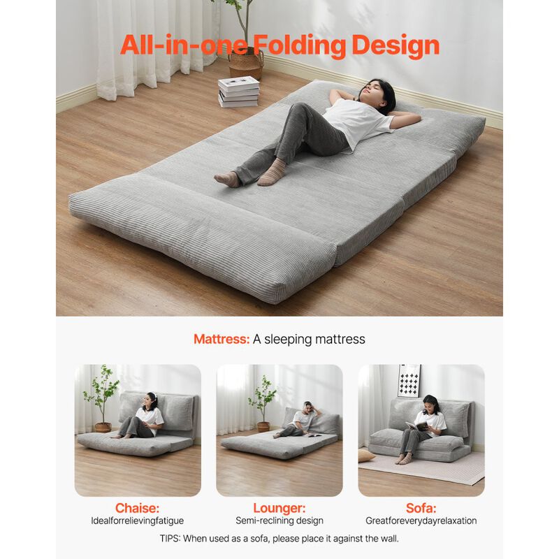 Foldable Sofa Bed 3-in-1 Couch Sleeper Chair with High Density Memory Foam-Light Grey image number 3