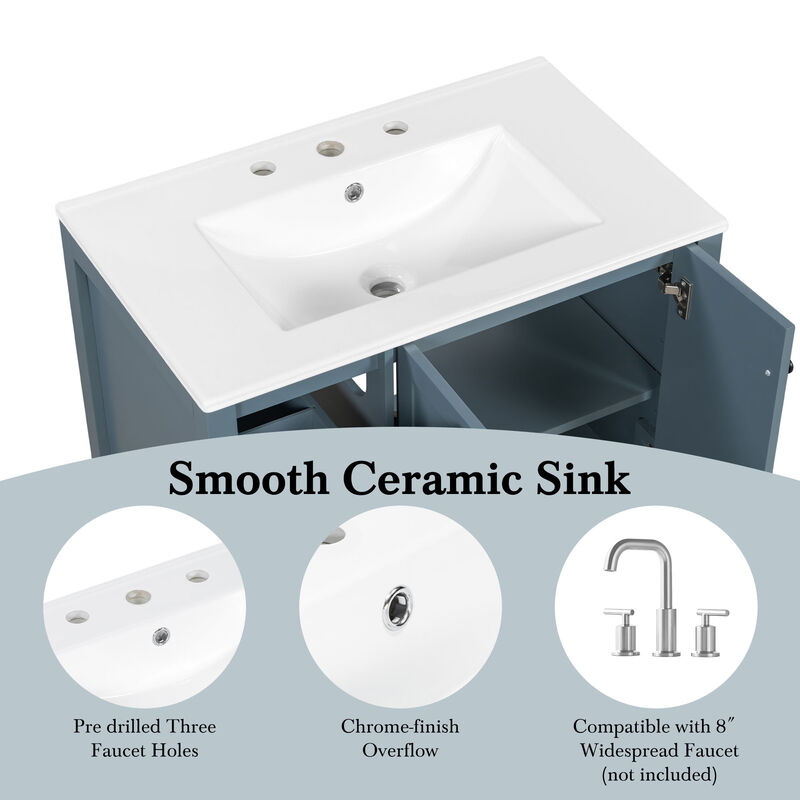 Merax Bathroom Storage Cabinet with Ceramic Basin, 2 Drawers & Door Cabinet image number 7