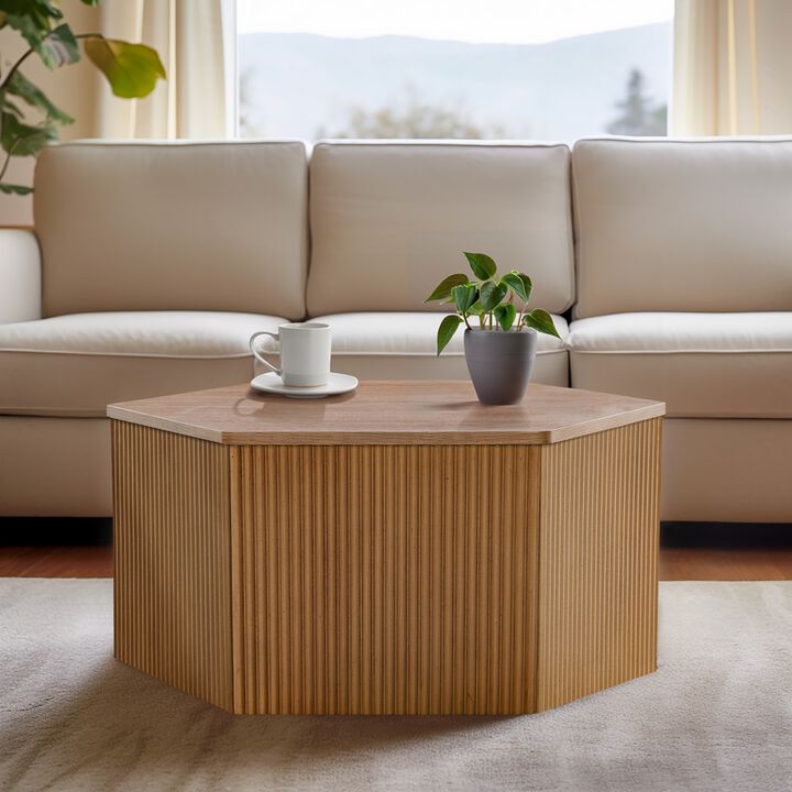 Gracie Mills Gael Fluted Hexagon Wood Veneer Coffee Table