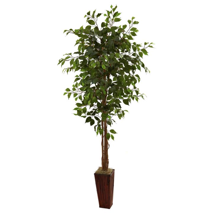 Nearly Natural 6-ft Ficus Tree w/Bamboo Planter