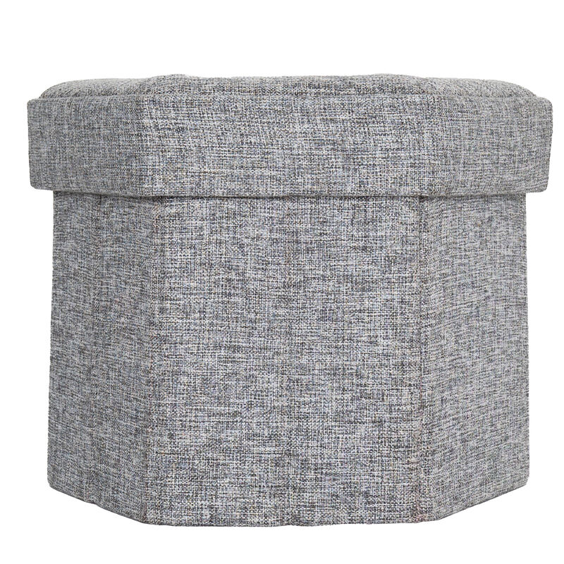 Medium Decorative Grey Foldable Hexagon Ottoman for Living Room, Bedroom, Dining, Playroom or Office