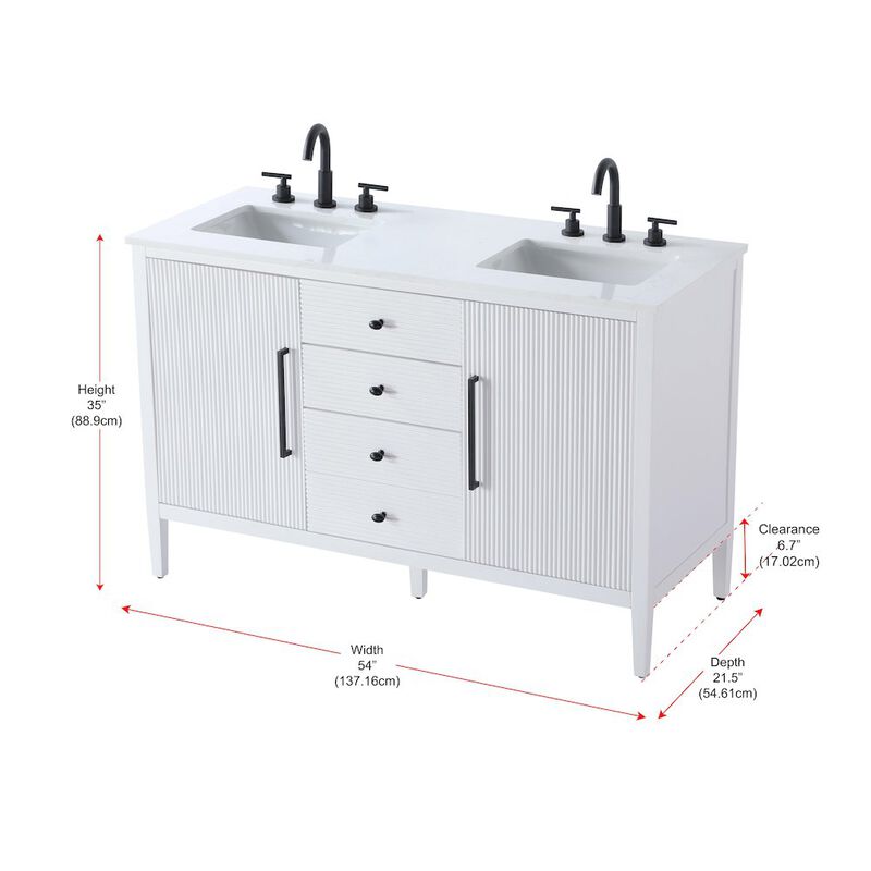 Elegant Kitchen and Bath 54 inch Double Bathroom Vanity in White