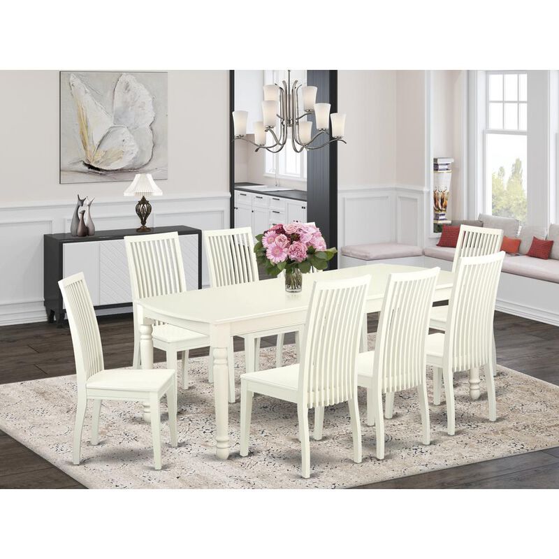 East West Furniture Dining Room Set Linen White, DOIP9-LWH-W