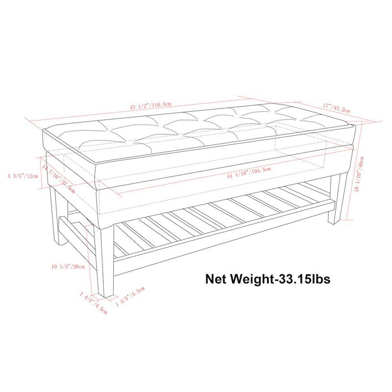 Simpli Home Storage Ottoman Bench With Open Bottom In Distressed Grey Taupe