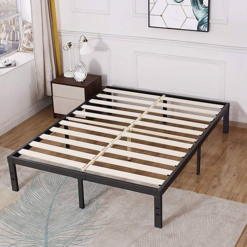 QuikFurn King Heavy Duty Metal Platform Bed Frame with Wood Slats 3,500 lbs Weight Limit image number 2