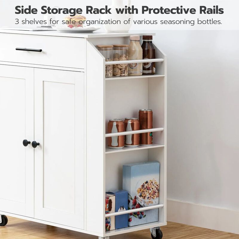 Rolling Kitchen Island Cart with Power Outlet, Drawers and Spice Rack image number 4