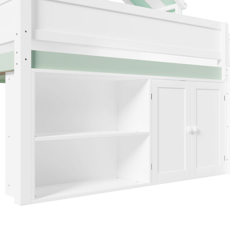 Merax Full Size Loft Bed with Canopy Roof and Storage Cabinet image number 7