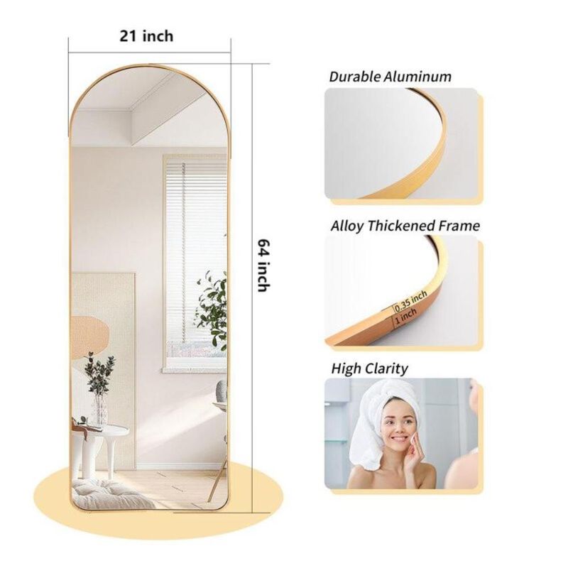 Hivvago Gold Large Full Length Rounded Leaning Wall or Hanging Mirror