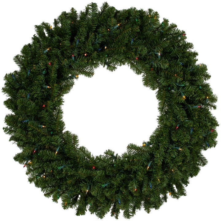 Pre-Lit Canadian Pine Artificial Christmas Wreath  36 inch  Multi Lights