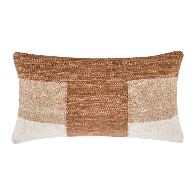 Skio Lumbar Throw Pillow, Marble Yarn Texture 14x26 Inch Brown Viscose - Benzara