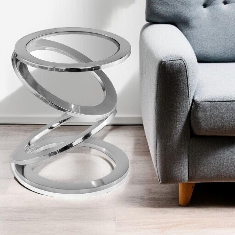 Hivvago 17 Inch  Silver And Clear Glass and Aluminum Round Abstract End Table