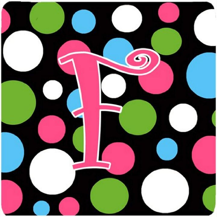 Caroline's Treasures CJ1038-FFC Monogram-Polkadots and Pink Foam Coasters (Set of 4), Initial Letter F, 3.5 H x 3.5 W, Multicolor