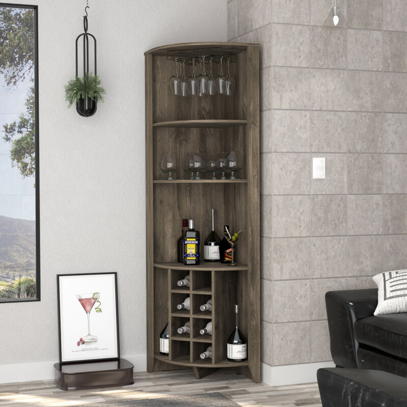 Morgana 8-Bottle 5-Shelf Corner Bar Cabinet Dark Brown