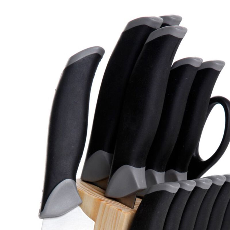 Oster Lingbergh 14 Piece Stainless Steel Cutlery Knife Set with Pine Wood Block