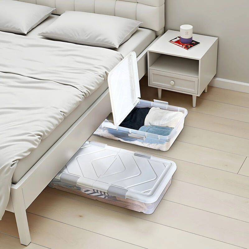4 Pack Under Bed Storage Bins with Wheels, Rolling Organizer with Lid and Latch image number 1