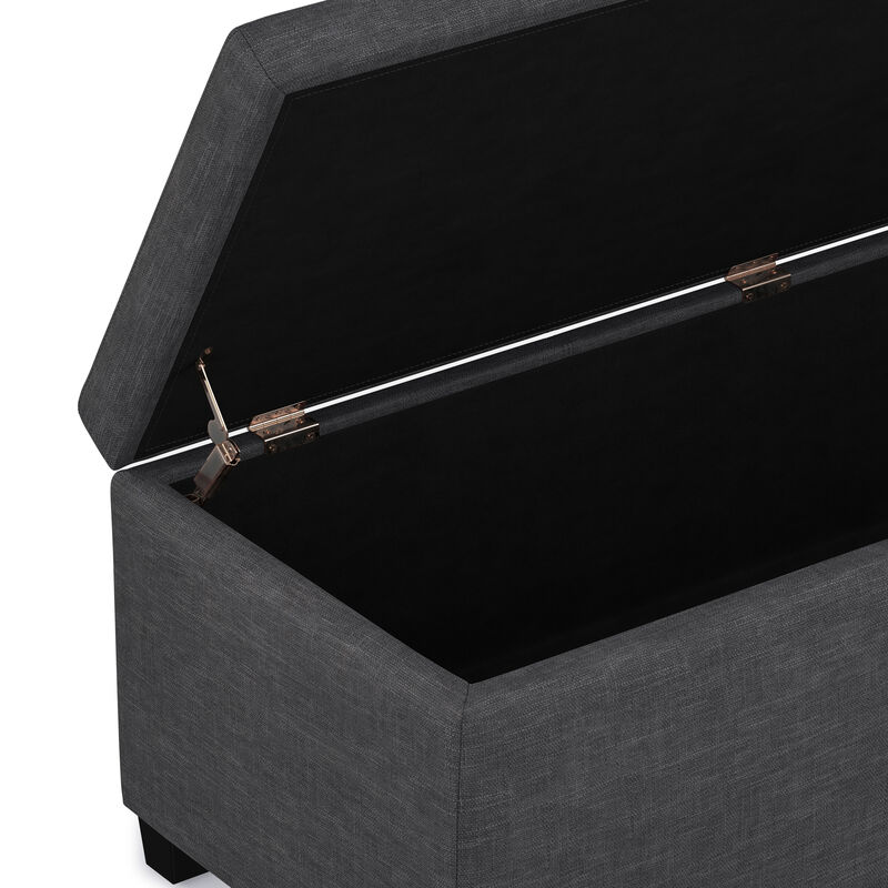 Avalon 48 inch Wide Contemporary Rectangle Storage Ottoman Bench in Slate Grey Linen Look Fabric, Assembled image number 9