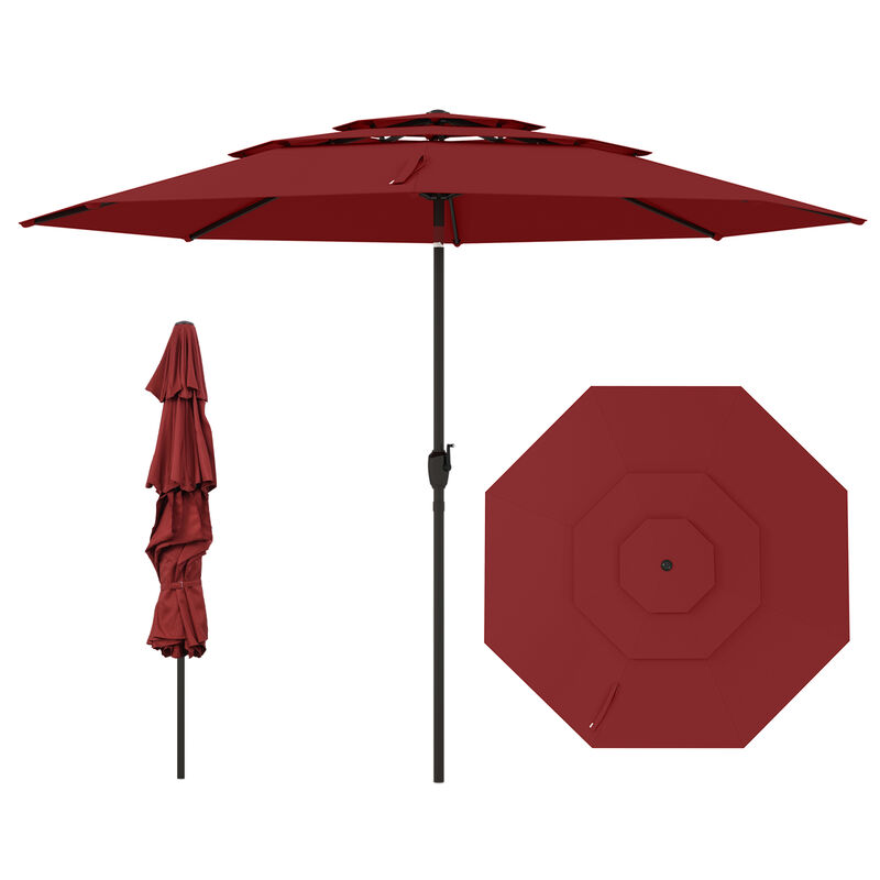 3-Tier Patio Umbrella with Push Button Tilt and Vented Canopy for Outdoor Shade