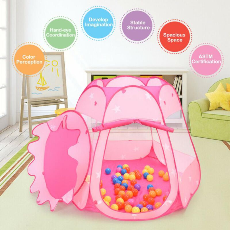 Hivvago Pink Portable Kid Play House Play Tent with 100 Balls image number 5