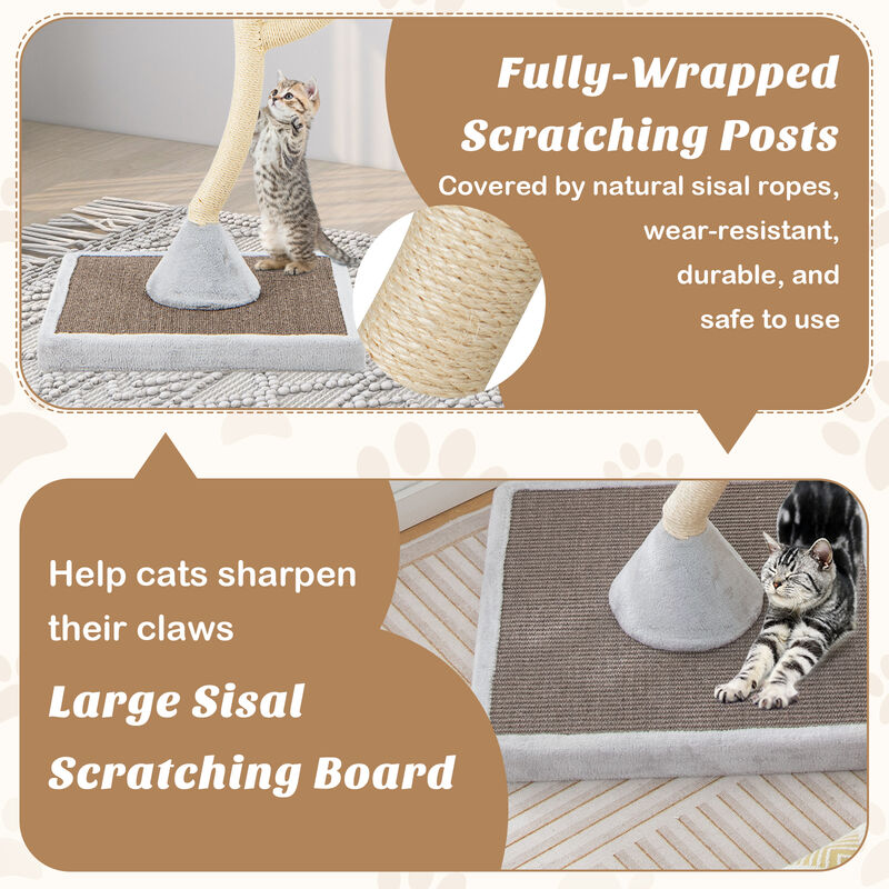 70" Tall Cat Tree 4-Layer Cat Tower with 3 Perches and Dangling Balls-Grey