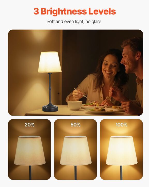 2-Pack Cordless Table Lamps with 5200mAh Battery &ndash; Fabric Shade for Restaurant or Home