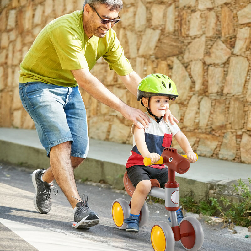Baby No Pedal Balance Bike with 4 Wheels for Indoor Outdoor Riding Fun-Brown image number 1