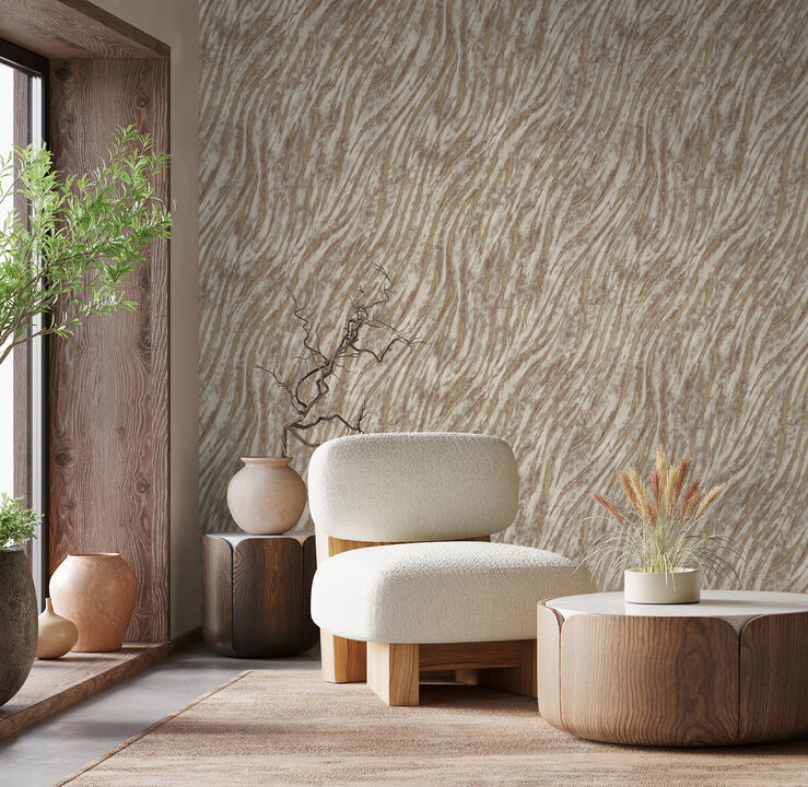 Arran Rose Gold Swirling Stripe Wallpaper (Set of 2)