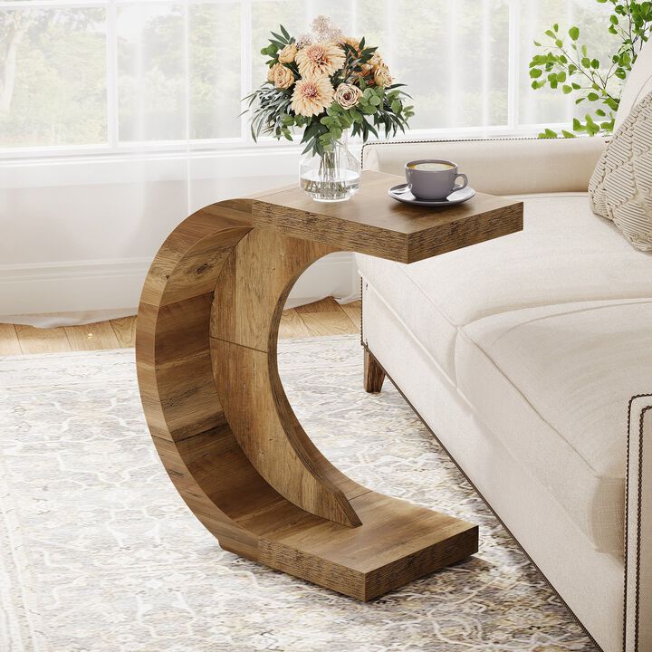 C-Shaped Side Table, Wood End Table for Couch Sofa