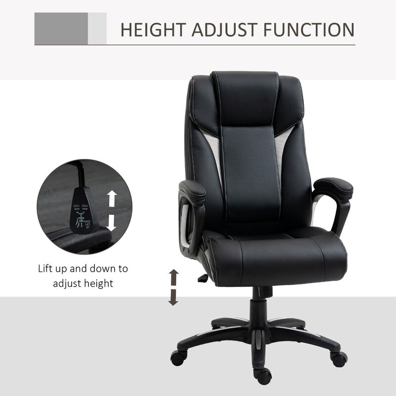 Ergonomic Office Chair Adjustable Height Pu Leather Rocker 360Â° Swivel Home Task Seat High Back Office Chair Black