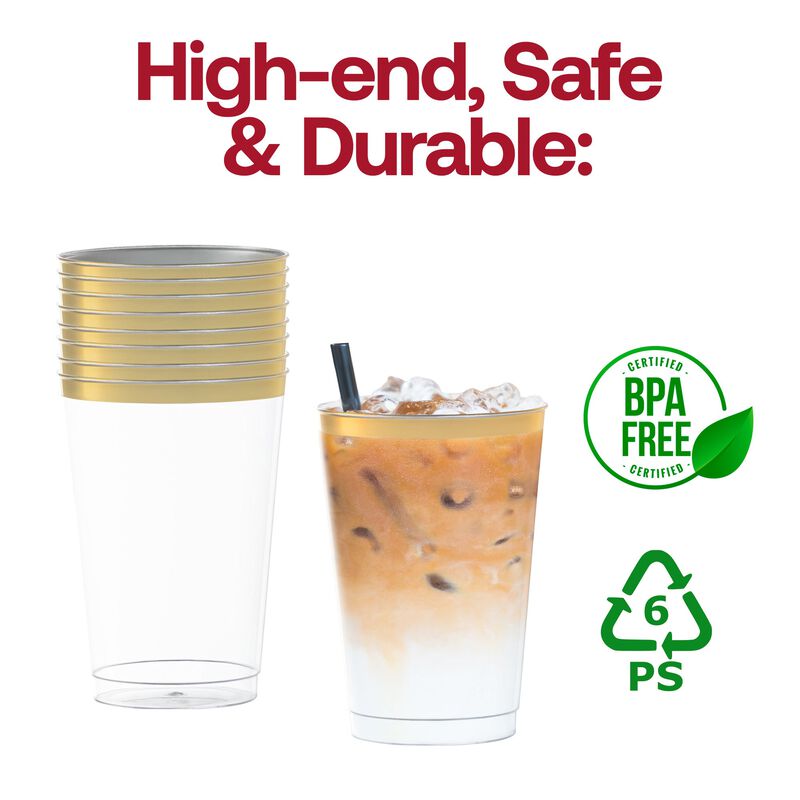 12 oz. Clear with Metallic Gold Rim Round Tumbler (240 Cups) image number 6