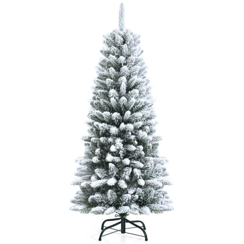 Hivvago Snow-Flocked Christmas Pencil Tree with Mixed Tips
