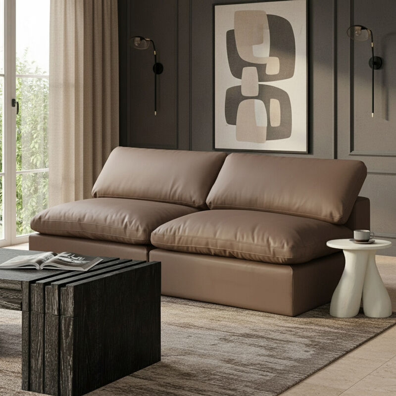 Meridian Furniture Comfy Brown Vegan Leather Modular Sofa image number 1