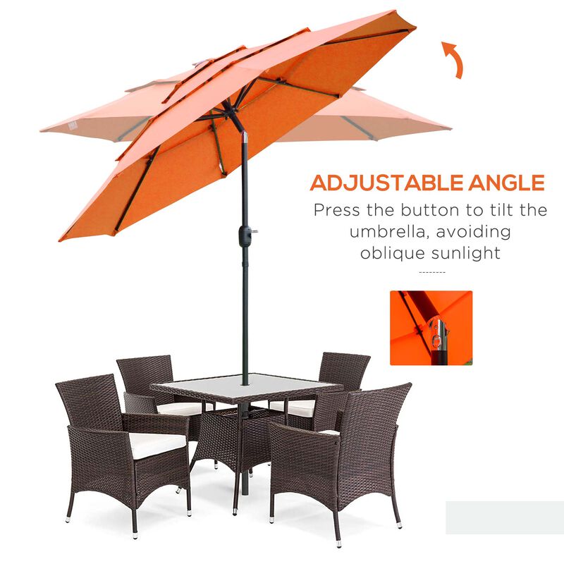 Orange Outdoor Shade: 9ft 3-Tier Market Umbrella with Crank