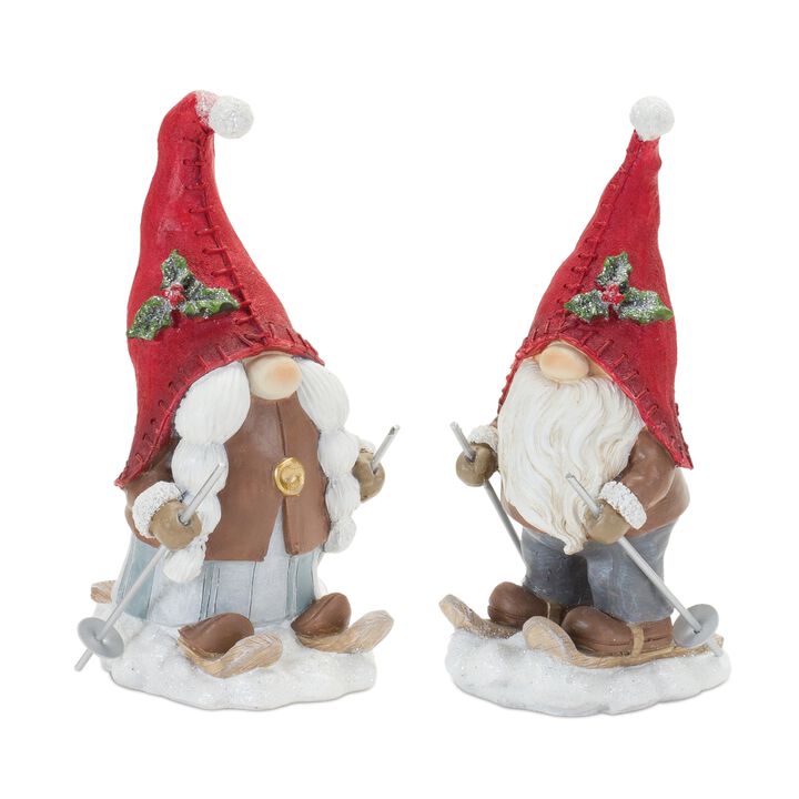 Gnome on Skis Garden Statue for Winter Outdoor Decor (Set of 4)